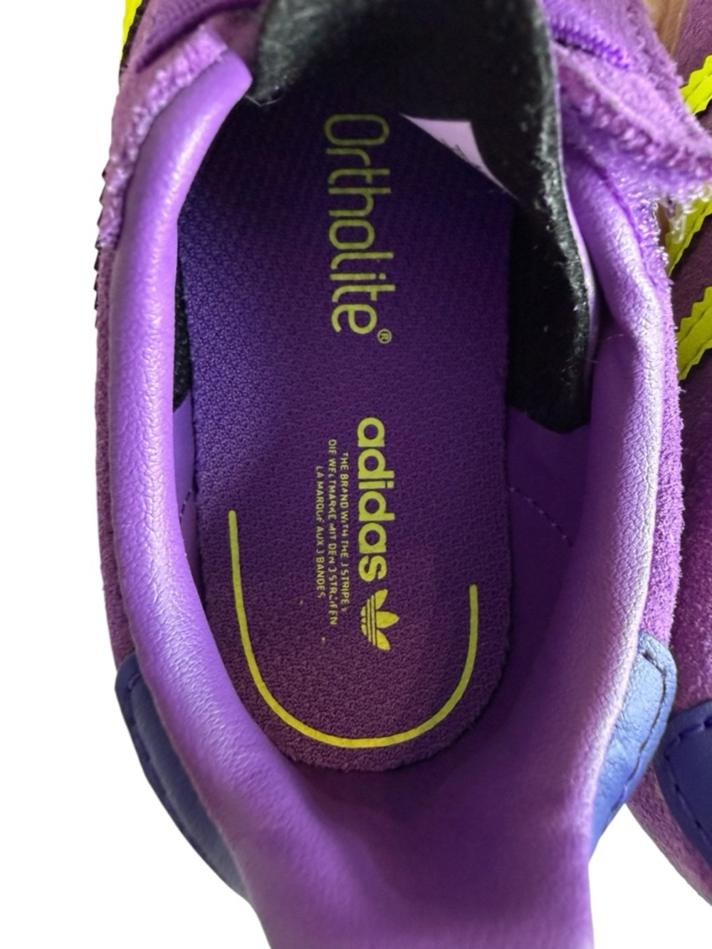 adidas Kids Gazelle Suede Sneaker - Purple with Neon green Stripes - Picture 7 of 11